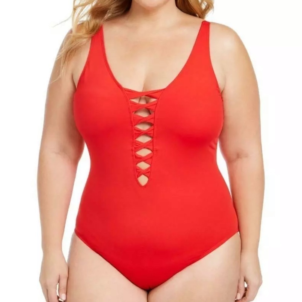 BLEU Rod Beattie Knitted Lace One Piece Swimsuit